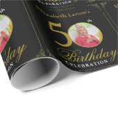 Elegant Black and Gold 50th Birthday Invitation Cadeaupapier (Rol Hoek)