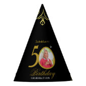 Elegant Black and Gold 50th Birthday Invitation Feesthoedjes (Voorkant)