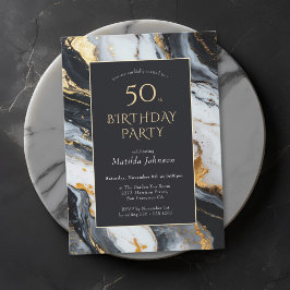 Elegant Black and Gold 50th Birthday Invitation Kaart