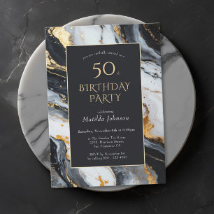 Elegant Black and Gold 50th Birthday Invitation Kaart