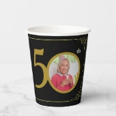 Elegant Black and Gold 50th Birthday Invitation Papieren Bekers (Achterkant)