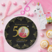 Elegant Black and Gold 50th Birthday Invitation Papieren Bordje (Feest)