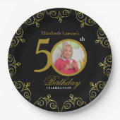 Elegant Black and Gold 50th Birthday Invitation Papieren Bordje (Voorkant)