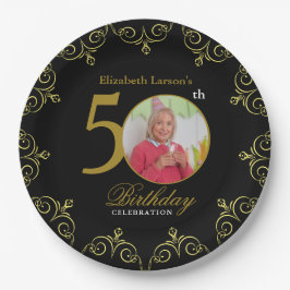 Elegant Black and Gold 50th Birthday Invitation Papieren Bordje