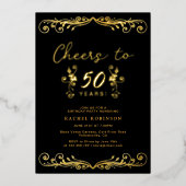 Elegant Black and Gold 50TH Birthday Party Folie Uitnodiging (Voorkant)