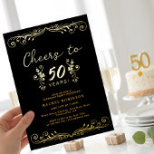 Elegant Black and Gold 50TH Birthday Party Folie Uitnodiging