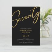 Elegant Black and Gold 70th Birthday Party Kaart (Staand voorkant)