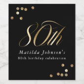 Elegant Black and Gold 80th Birthday Party Wijn Etiket (Enkel label)