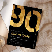 Elegant black and gold 90th Birthday Party Kaart