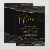 Elegant Black and Gold Agate 15-jarige verjaardag Kaart (Voorkant / Achterkant)