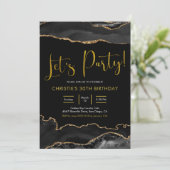 Elegant Black and Gold Agate Let's Party Kaart (Staand voorkant)