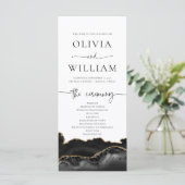 Elegant Black and Gold Agate Wedding Program Menu (Staand voorkant)