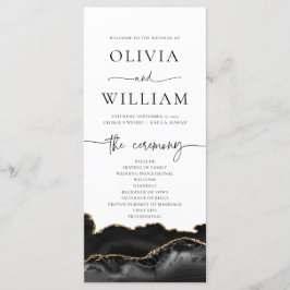 Elegant Black and Gold Agate Wedding Program Menu