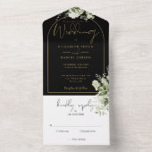 Elegant Black and Gold Arch Greenery Wedding All In One Uitnodiging (Binnen)