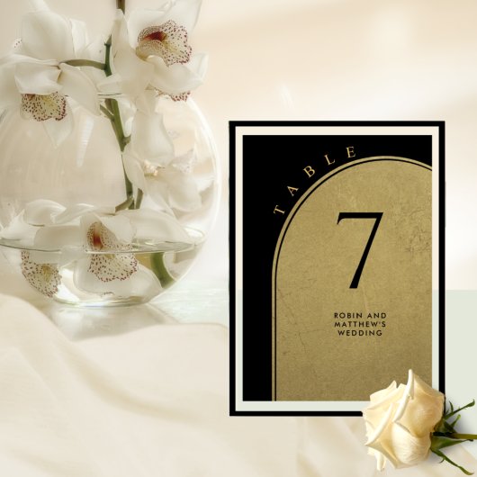 Elegant Black and Gold, Arch Weddentable Number