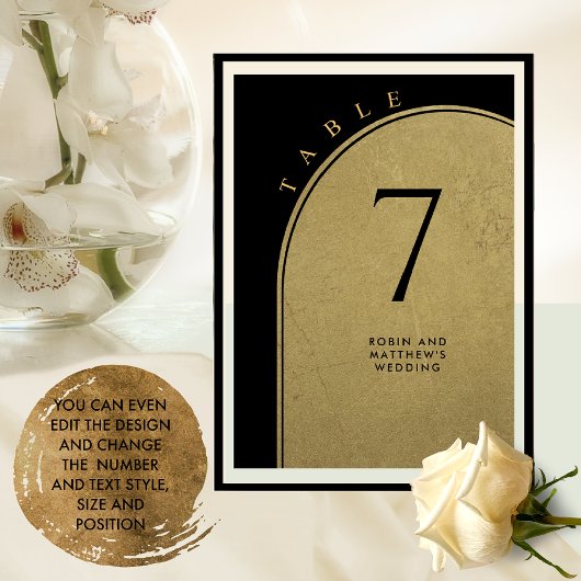 Elegant Black and Gold, Arch Weddentable Number