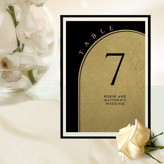 Elegant Black and Gold, Arch Weddentable Number
