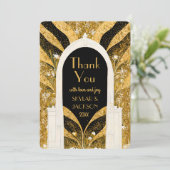 Elegant Black and Gold Art Deco Archway Wedding Bedankkaart (Staand voorkant)