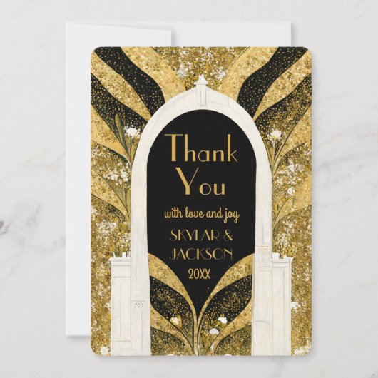Elegant Black and Gold Art Deco Archway Wedding Bedankkaart (Voorkant)