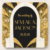 Elegant Black and Gold Art Deco Archway Wedding Bier Onderzetter (Voorkant)