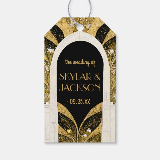 Elegant Black and Gold Art Deco Archway Wedding Cadeaulabel (Voorkant)