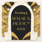Elegant Black and Gold Art Deco Archway Wedding Kartonnen Onderzetters (Voorkant)