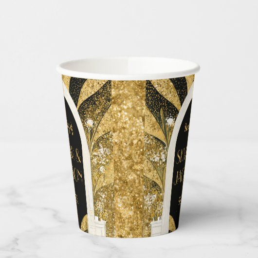 Elegant Black and Gold Art Deco Archway Wedding Papieren Bekers (Links)