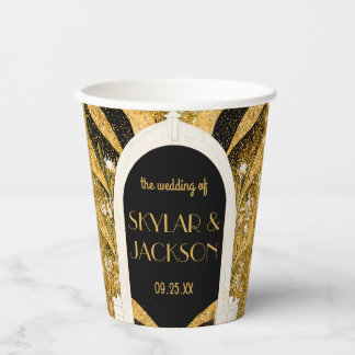 Elegant Black and Gold Art Deco Archway Wedding Papieren Bekers