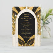 Elegant Black and Gold Art Deco Archway Wedding Programmakaart (Staand voorkant)
