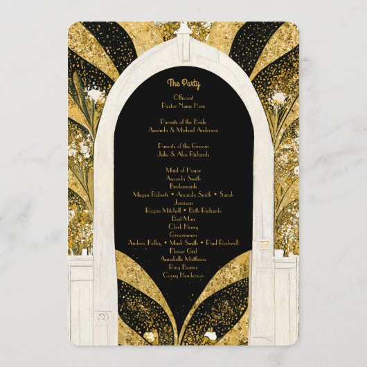 Elegant Black and Gold Art Deco Archway Wedding Programmakaart (Achterkant)
