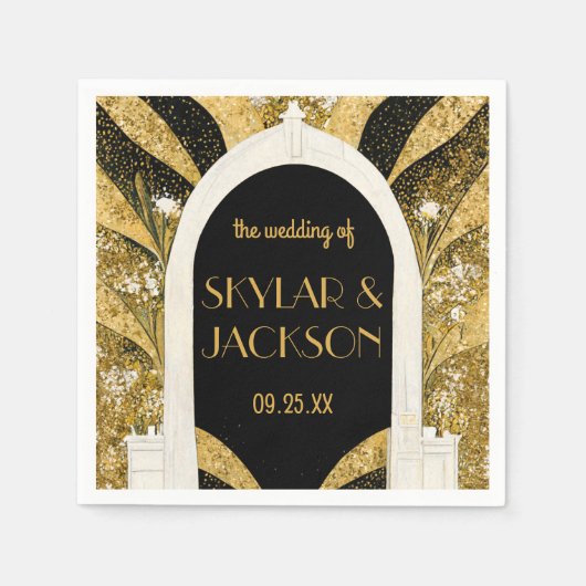 Elegant Black and Gold Art Deco Archway Wedding Servet (Voorkant)