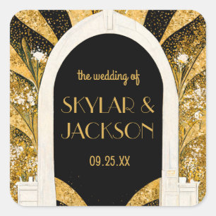 Elegant Black and Gold Art Deco Archway Wedding Vierkante Sticker