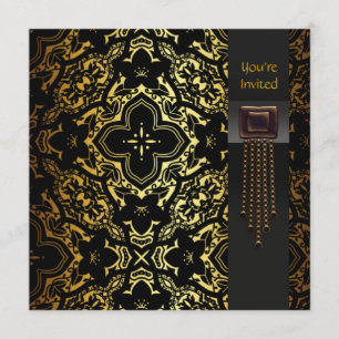 Elegant Black and Gold Art Deco Party Kaart