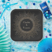 Elegant Black and Gold Art Deco Weddending Custom Papieren Bordje (Feest)