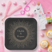 Elegant Black and Gold Art Deco Weddending Custom Papieren Bordje (Feest)