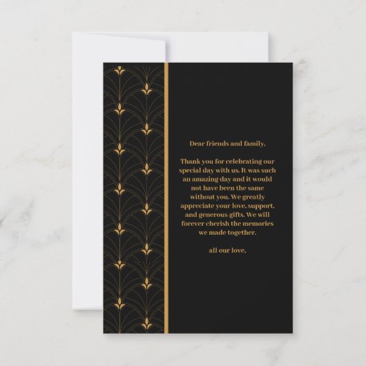 Elegant Black and Gold Art Deco Wedding Bedankkaart (Achterkant)
