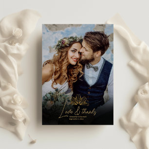 Elegant Black and Gold Art Deco Wedding Bedankkaart