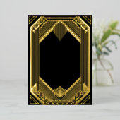 Elegant Black and Gold Art Deco Wedding Folie Uitnodiging (Staand Voorkant)