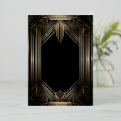 Elegant Black and Gold Art Deco Wedding Folie Uitnodiging (Staand Voorkant)