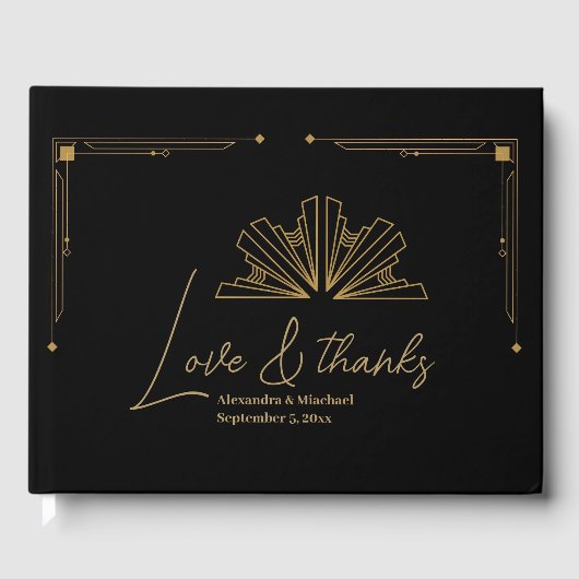 Elegant Black and Gold Art Deco Wedding Gastenboek (Voorkant)