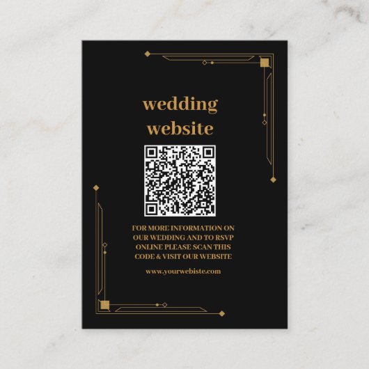 Elegant Black and Gold Art Deco Wedding Informatiekaartje (Voorkant)