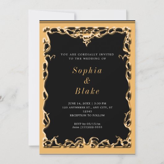 Elegant Black and Gold Art Deco Wedding Kaart (Voorkant)