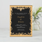 Elegant Black and Gold Art Deco Wedding Kaart (Staand voorkant)