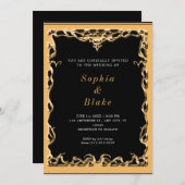 Elegant Black and Gold Art Deco Wedding Kaart (Voorkant / Achterkant)