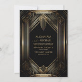 Elegant Black and Gold Art Deco Wedding Kaart (Voorkant)