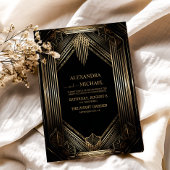 Elegant Black and Gold Art Deco Wedding Kaart