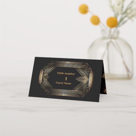 Elegant Black and Gold Art Deco Wedding Plaatskaartje (Voorkant)
