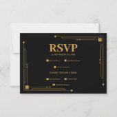 Elegant Black and Gold Art Deco Wedding RSVP Kaartje (Voorkant)