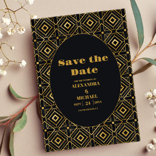 Elegant Black and Gold Art Deco Wedding Save The Date