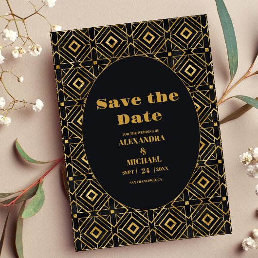Elegant Black and Gold Art Deco Wedding Save The Date